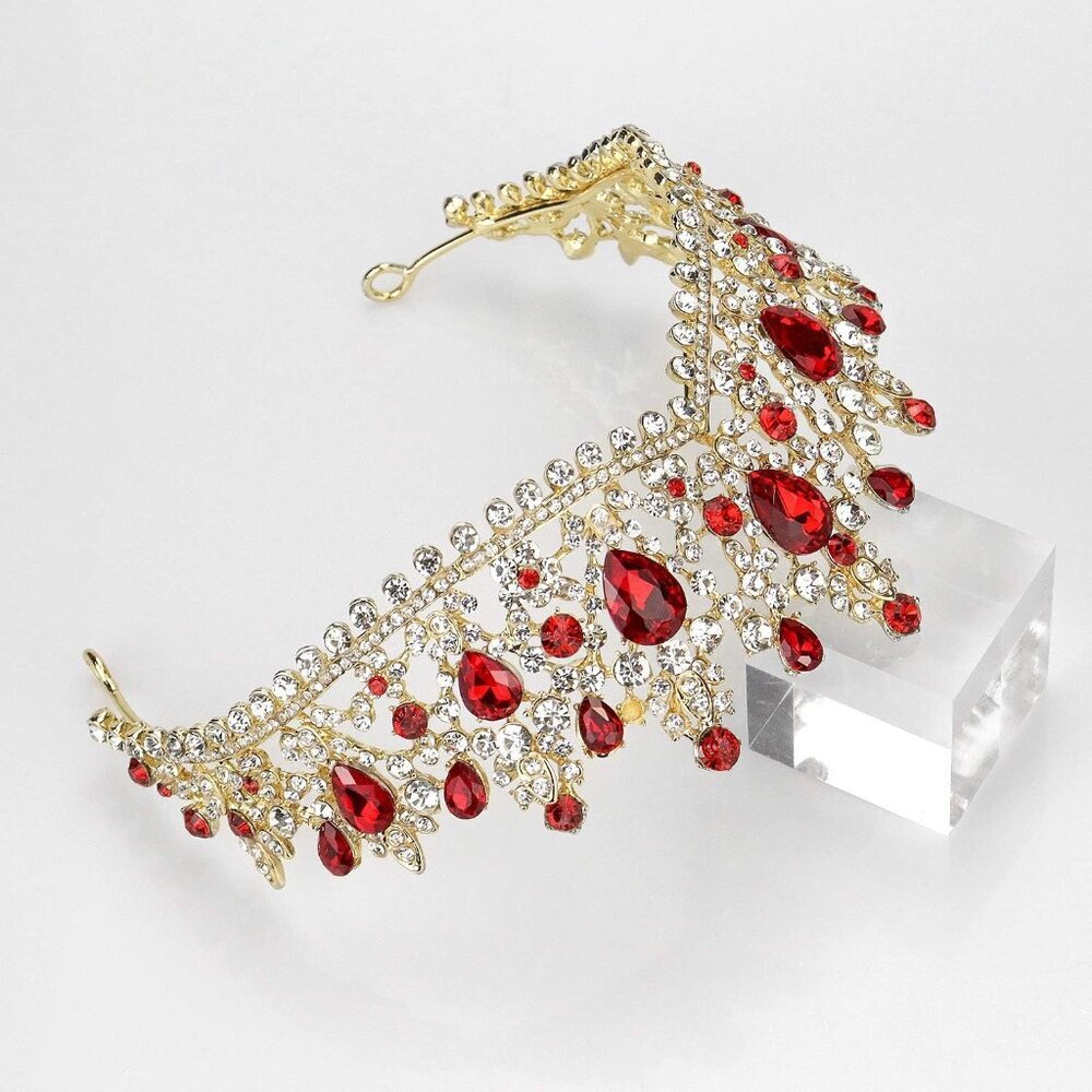 Red Crystal Crown for Women Girls Bridal Party Vintage Tiara Elegant Gift - Picture 2 of 9